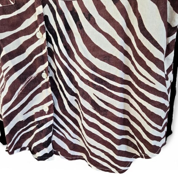 Banana Republic Zebra Print Button-Down Short Sleeve Shirt Brown/White Medium - Picture 6 of 8